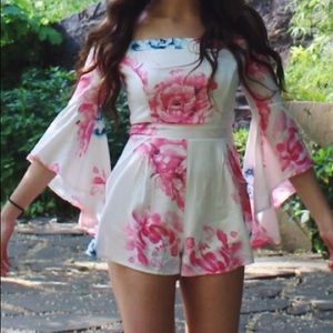Pink floral romper